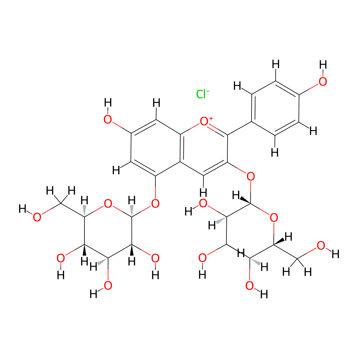 Pelargonidin 3,5-diglucoside molecular structure, CAS 17334-58-6