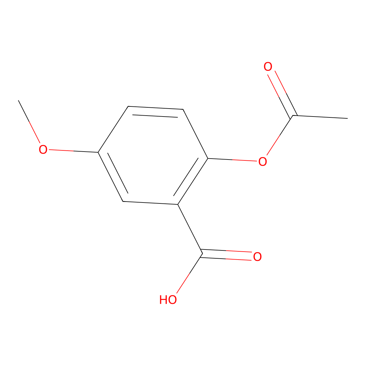Benzoic acid, 2-(acetyloxy)-5-methoxy- molecular structure, CAS 17336-15-1