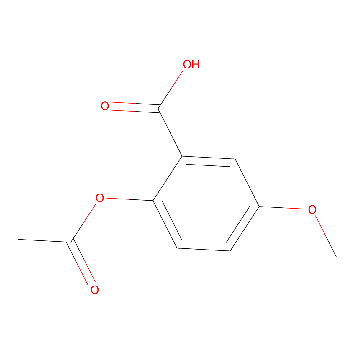 Benzoic acid, 2-(acetyloxy)-5-methoxy- molecular structure, CAS 17336-15-1