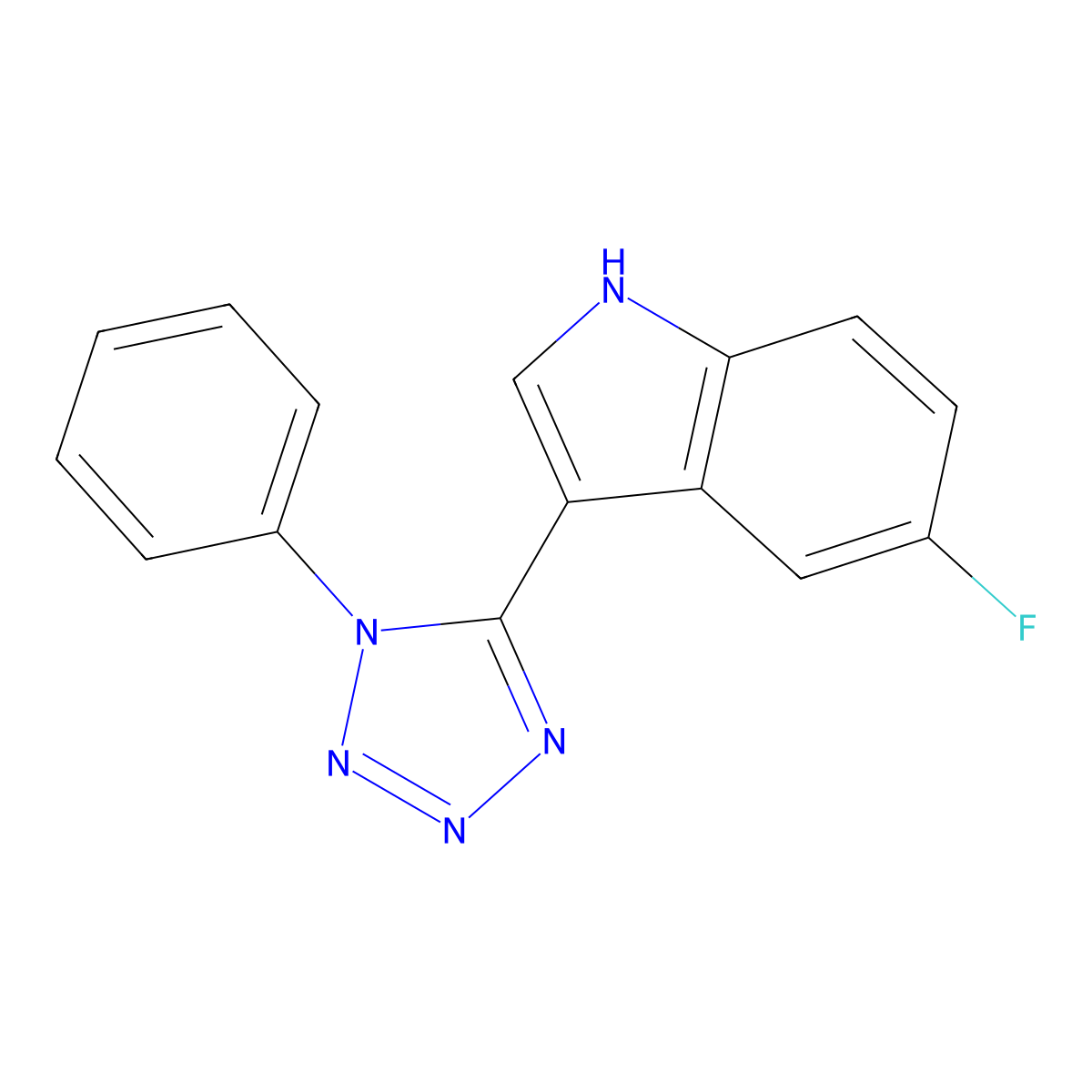 5-fluoro-3-(1-phenyl-1H-tetraazol-5-yl)-1H-indole molecular structure, CAS 173374-58-8