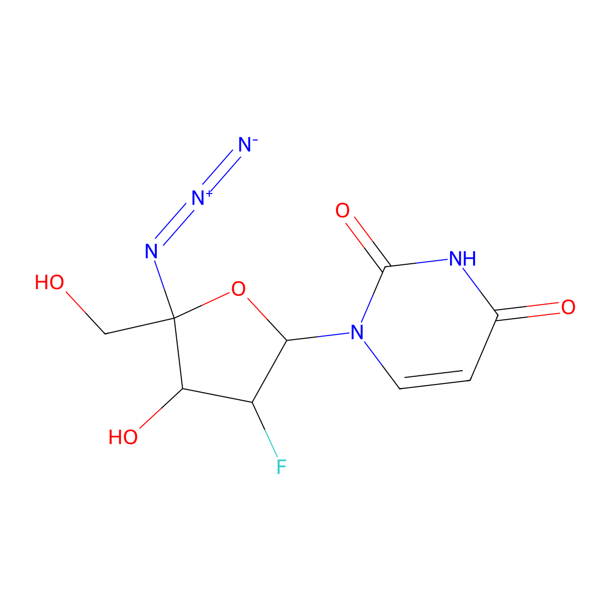 1-[(2R,3S,4R,5R)-5-azido-3-fluoro-4-hydroxy-5-(hydroxymethyl)oxolan-2-yl]pyrimidine-2,4-dione molecular structure, CAS 173379-73-2