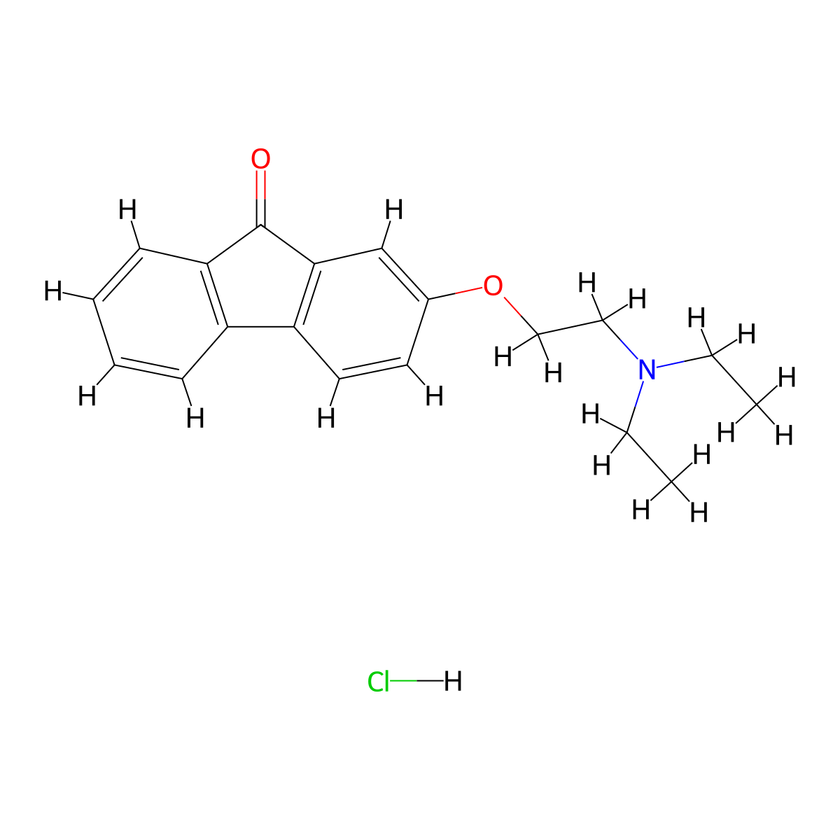 9H-Fluoren-9-one, 2-(2-(diethylamino)ethoxy)-, hydrochloride molecular structure, CAS 1734-90-3