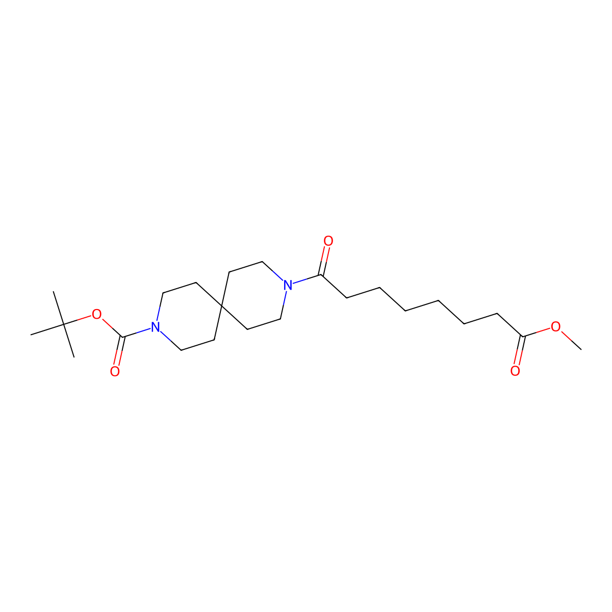 Methyl 9-[(1,1-dimethylethoxy)carbonyl]-eta-oxo-3,9-diazaspiro[5.5]undecane-3-octanoate molecular structure, CAS 173406-12-7