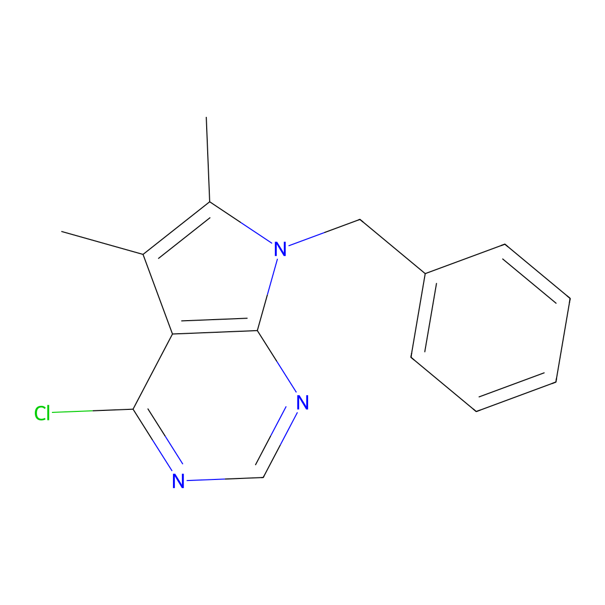 7-benzyl-4-chloro-5,6-dimethyl-7H-pyrrolo[2,3-d]pyrimidine molecular structure, CAS 173458-80-5