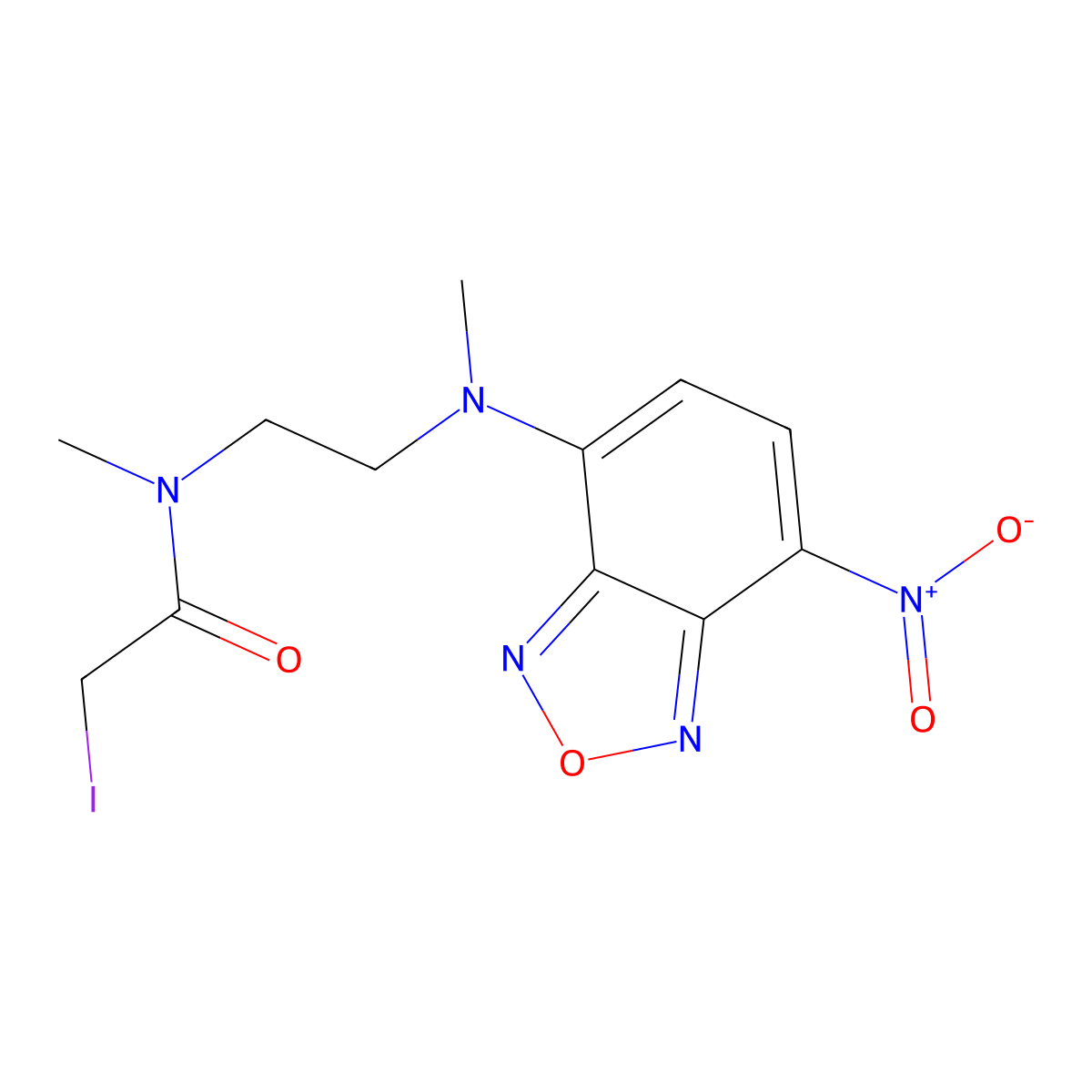 2-Iodo-N-methyl-N-(2-(methyl(7-nitrobenzo[c][1,2,5]oxadiazol-4-yl)amino)ethyl)acetamide molecular structure, CAS 173485-12-6