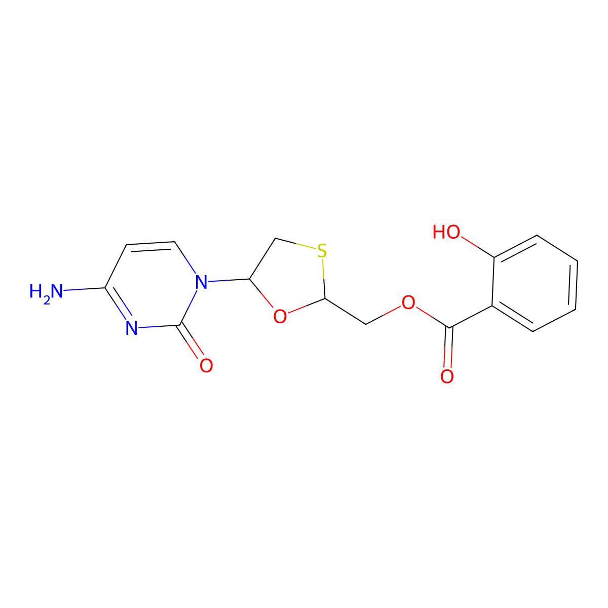 ((2R,5S)-5-(4-Amino-2-oxopyrimidin-1(2H)-yl)-1,3-oxathiolan-2-yl)methyl 2-hydroxybenzoate molecular structure, CAS 173522-96-8