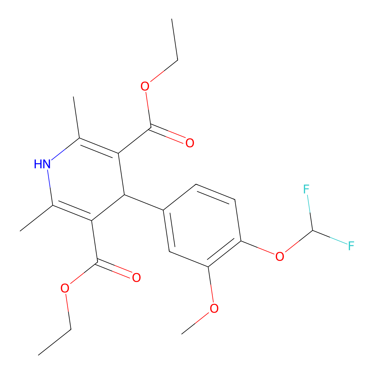 Diethyl 4-[4-(difluoromethoxy)-3-methoxyphenyl]-2,6-dimethyl-1,4-dihydropyridine-3,5-dicarboxylate molecular structure, CAS 173589-33-8