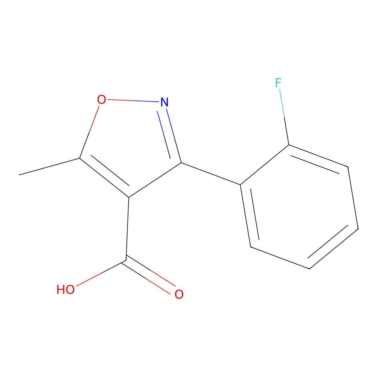 3-(2-Fluoro-phenyl)-5-methyl-isoxazole-4-carboxylic acid molecular structure, CAS 1736-20-5