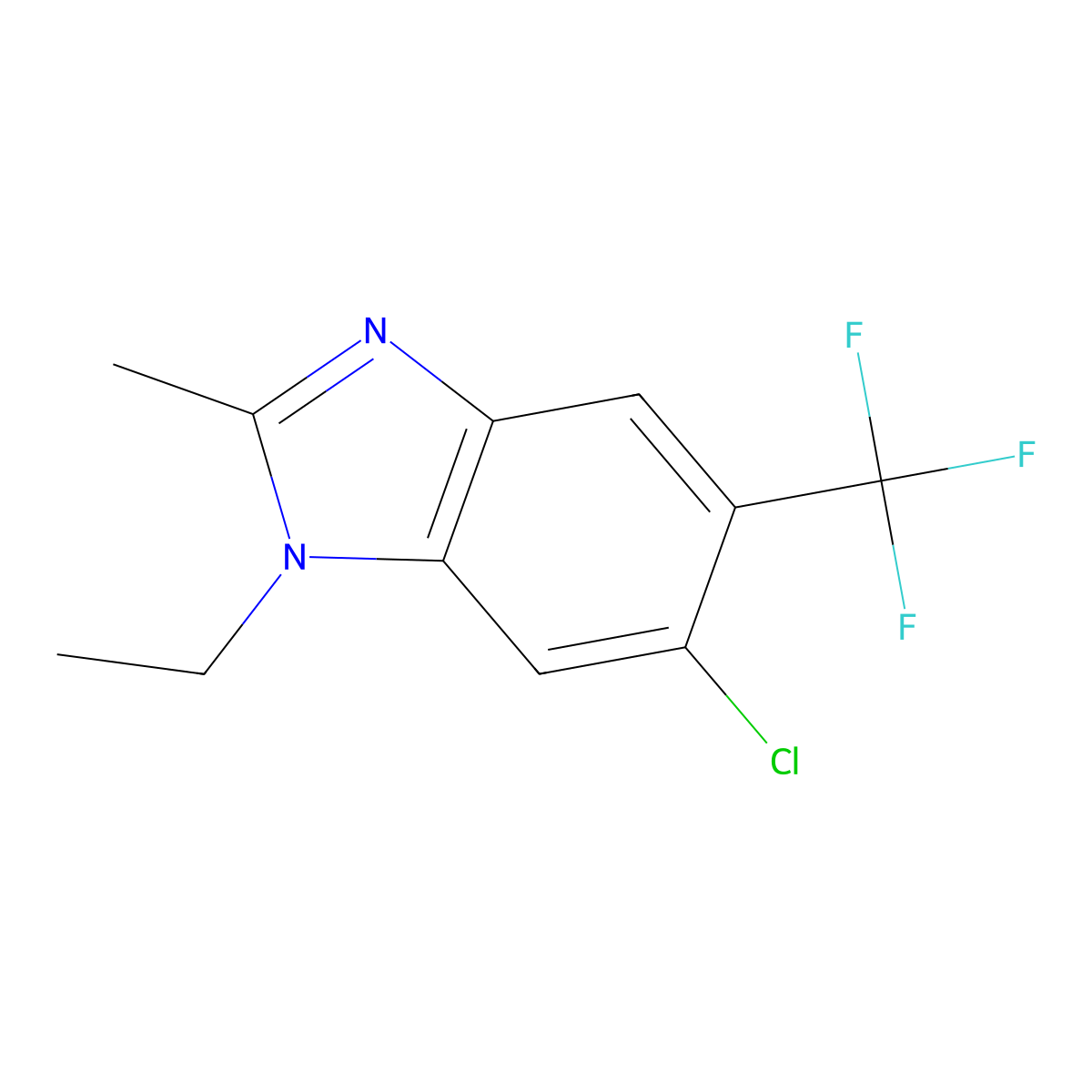1H-Benzimidazole, 6-chloro-1-ethyl-2-methyl-5-(trifluoromethyl)- molecular structure, CAS 1736-34-1
