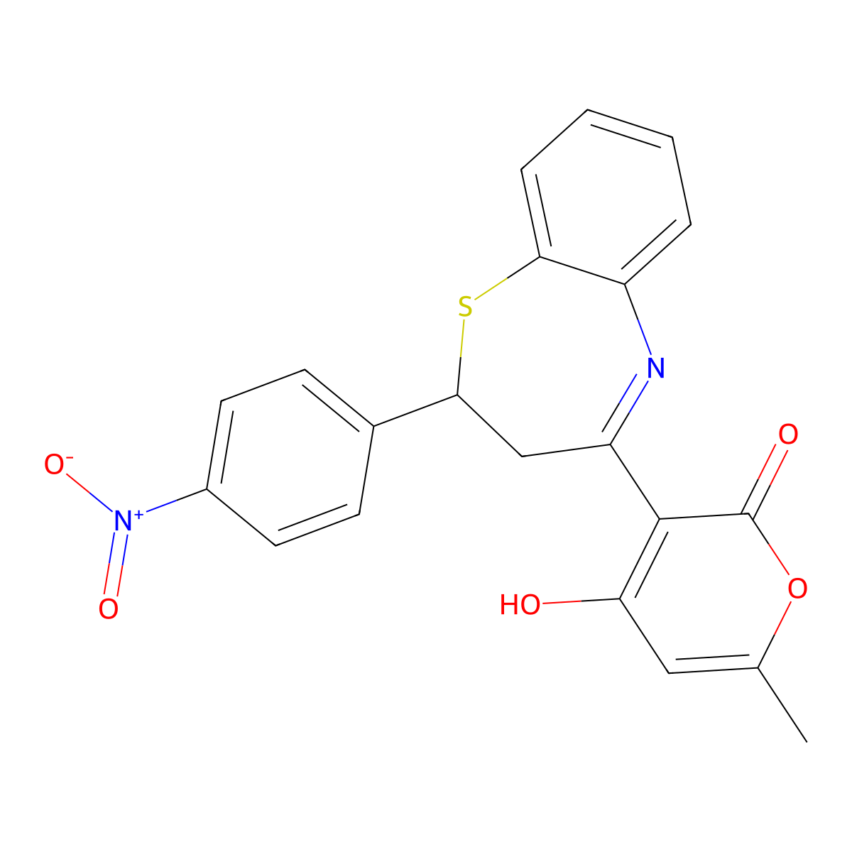 4-hydroxy-6-methyl-3-[2-(4-nitrophenyl)-2,3-dihydro-1,5-benzothiazepin-4-yl]-2H-pyran-2-one molecular structure, CAS 173601-65-5