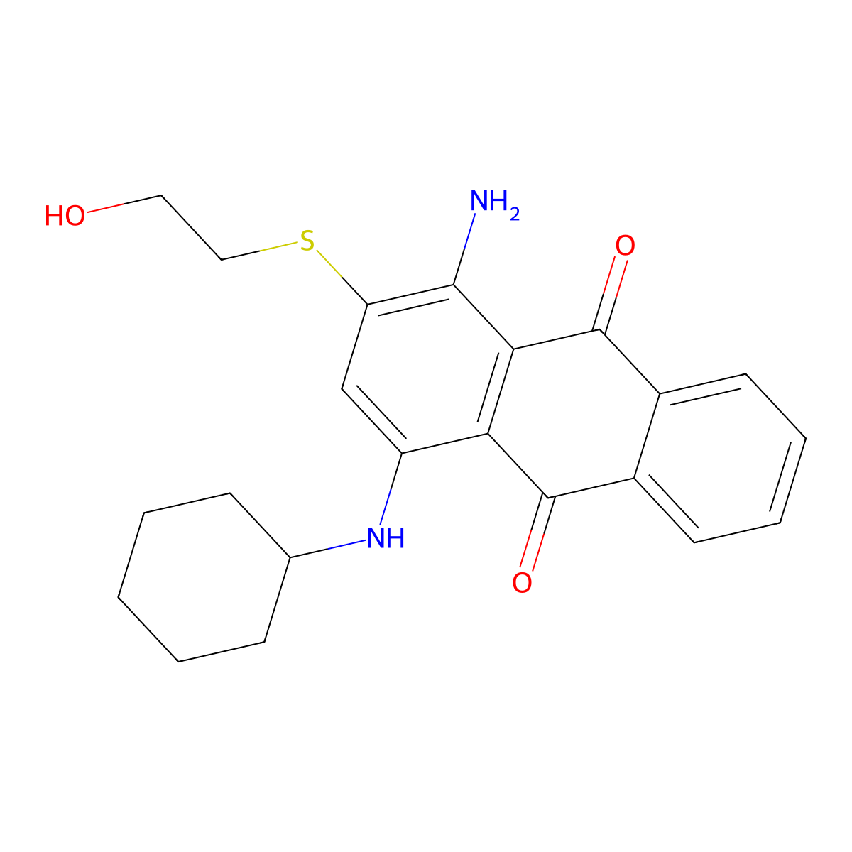 9,10-Anthracenedione, 1-amino-4-(cyclohexylamino)-2-((2-hydroxyethyl)thio)- molecular structure, CAS 17362-05-9