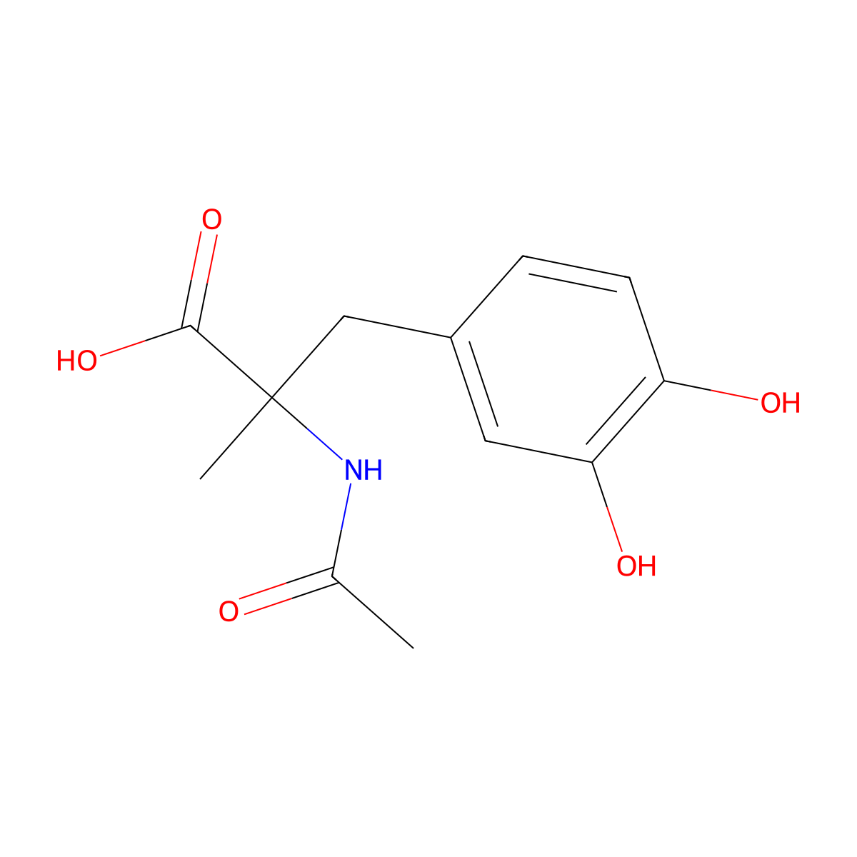 (2S)-3-(3,4-dihydroxyphenyl)-2-acetamido-2-methylpropanoic acid molecular structure, CAS 17364-95-3