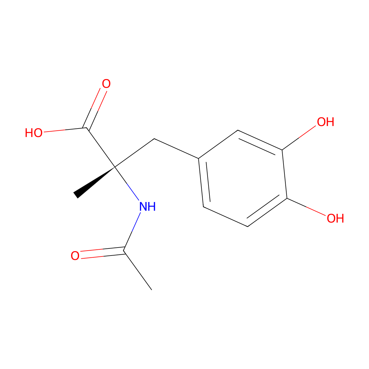 (2S)-3-(3,4-dihydroxyphenyl)-2-acetamido-2-methylpropanoic acid molecular structure, CAS 17364-95-3