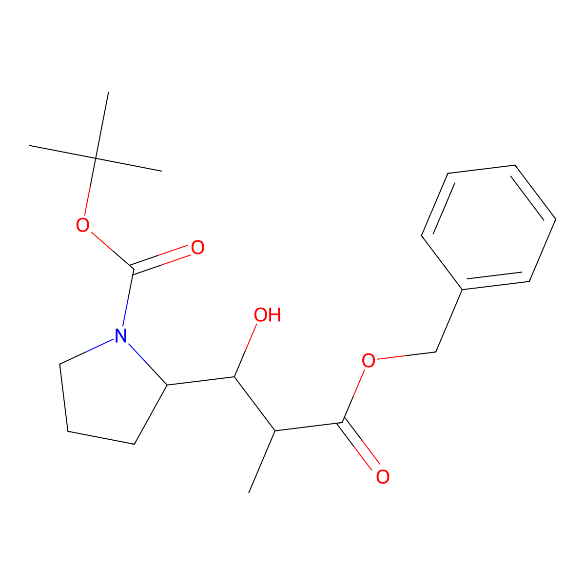 tert-butyl (S)-2-((1R,2S)-3-(benzyloxy)-1-hydroxy-2-methyl-3-oxopropyl)pyrrolidine-1-carboxylate molecular structure, CAS 173653-47-9