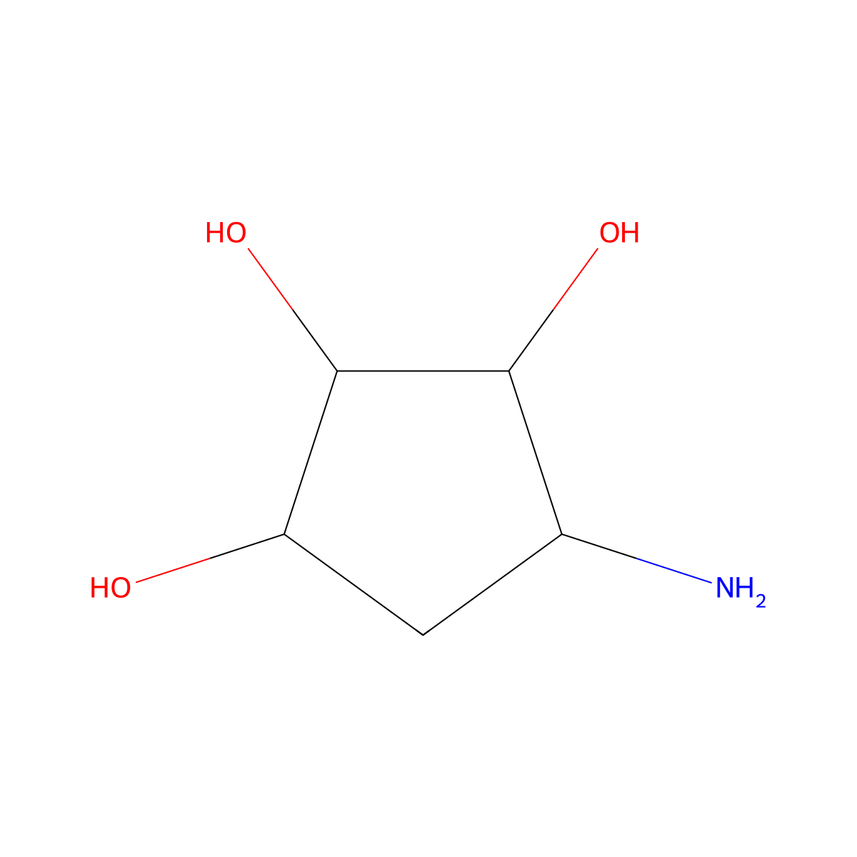 rac-(1R,2S,3R,4S)-4-aminocyclopentane-1,2,3-triol molecular structure, CAS 173654-40-5