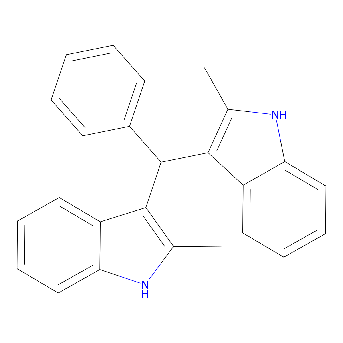 2-methyl-3-[(2-methyl-1H-indol-3-yl)-phenylmethyl]-1H-indole molecular structure, CAS 17371-59-4