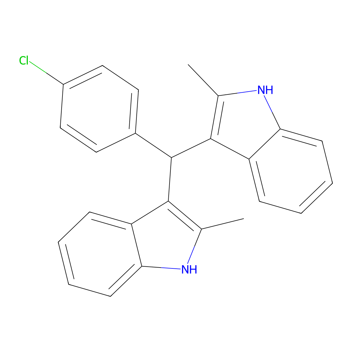 1H-Indole, 3,3'-[(4-chlorophenyl)methylene]bis[2-methyl- molecular structure, CAS 17371-64-1