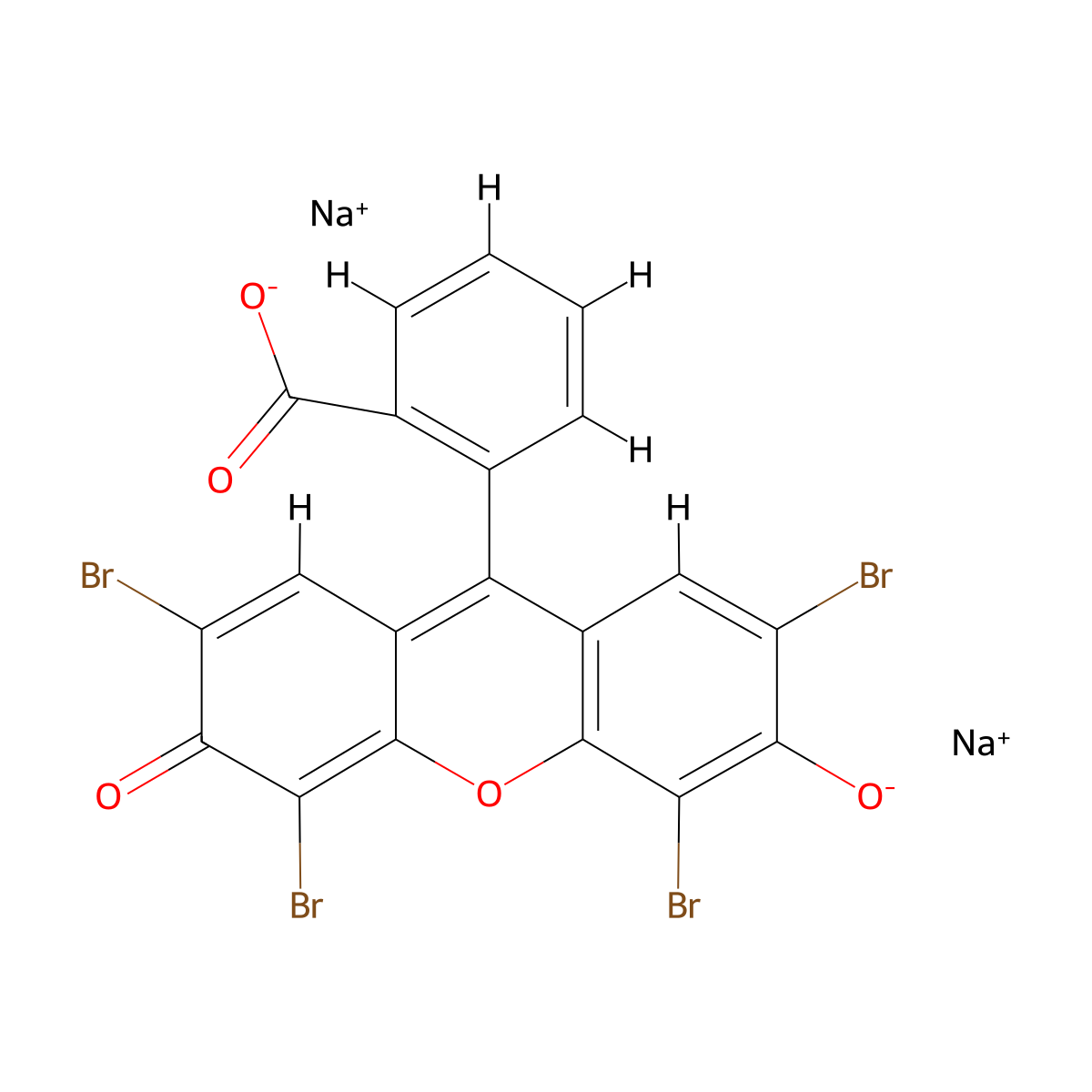 Disodium 2',4',5',7'-tetrabromo-3-oxo-3H-spiro[isobenzofuran-1,9'-xanthene]-3',6'-bis(olate) , Eosin Y disodium molecular structure, CAS 17372-87-1