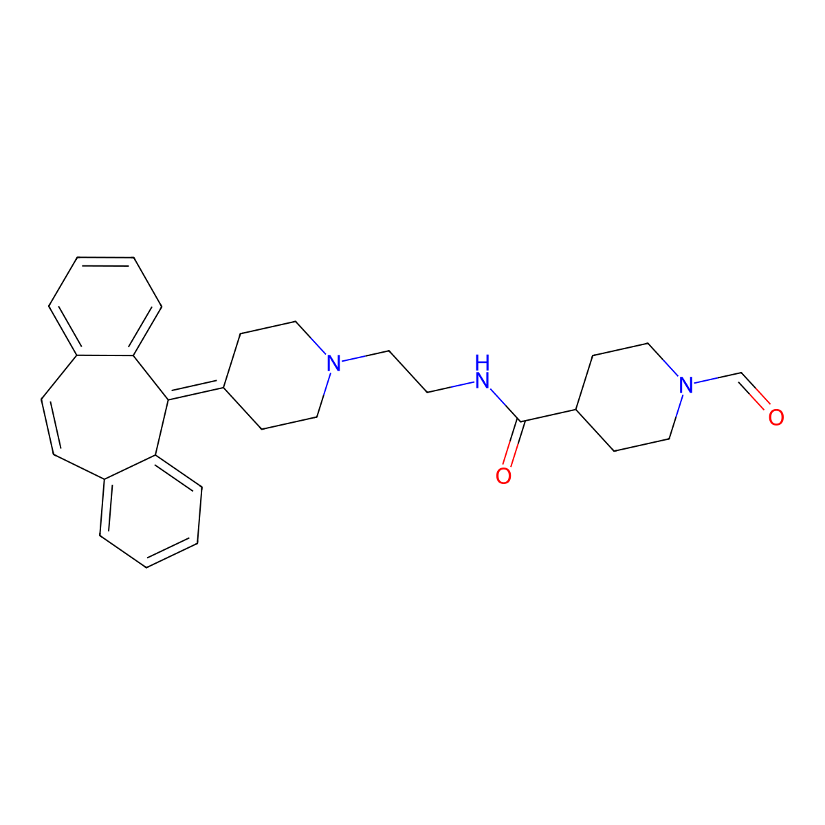 4-Piperidinecarboxamide, N-(2-(4-(5H-dibenzo(a,d)cyclohepten-5-ylidene)-1-piperidinyl)ethyl)-1-formyl- molecular structure, CAS 173722-21-9