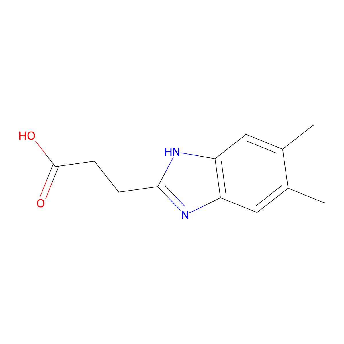 3-(5,6-dimethyl-1H-benzimidazol-2-yl)propanoic acid molecular structure, CAS 173737-04-7