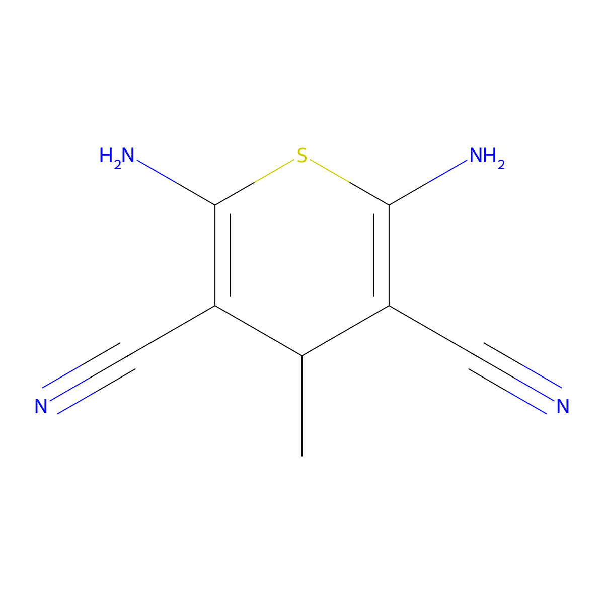 2,6-diamino-4-methyl-4H-thiopyran-3,5-dicarbonitrile molecular structure, CAS 173779-52-7