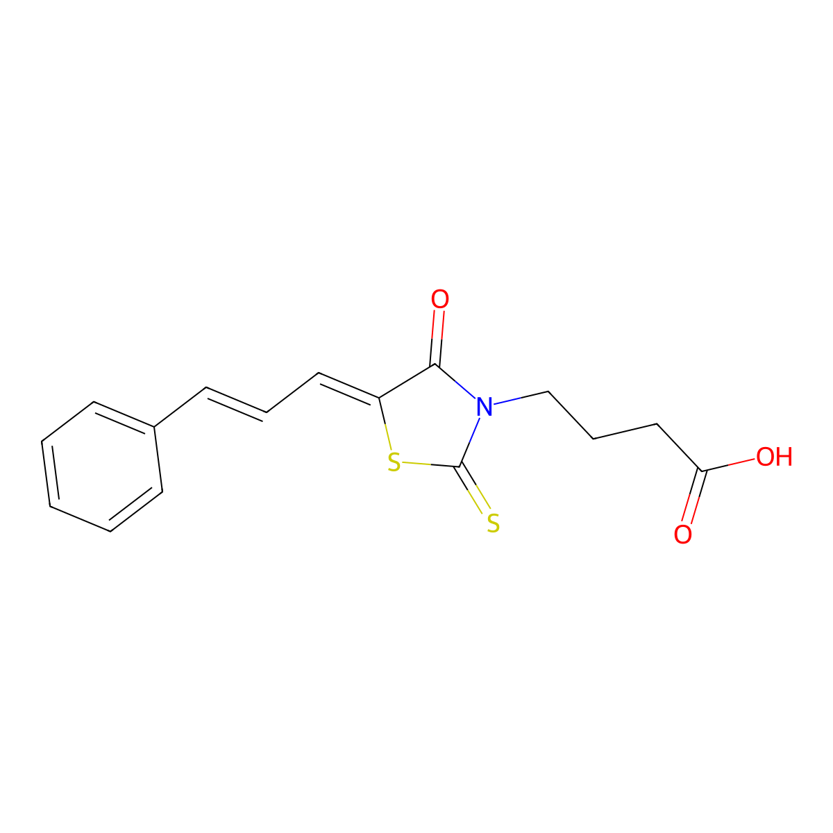 4-(4-Oxo-5-(3-phenylprop-2-en-1-ylidene)-2-sulfanylidene-1,3-thiazolidin-3-yl)butanoic acid molecular structure, CAS 17385-92-1