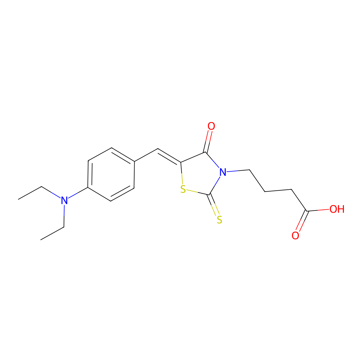 5-[[4-(Diethylamino)phenyl]methylene]-4-oxo-2-thioxo-3-thiazolidinebutanoic acid molecular structure, CAS 17385-94-3