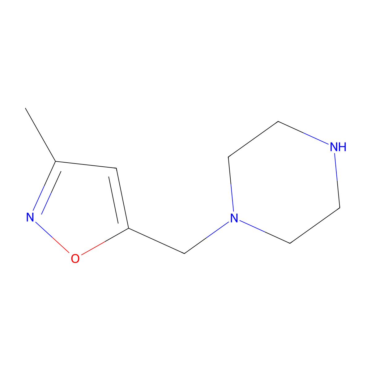 3-Methyl-5-(piperazin-1-ylmethyl)-1,2-oxazole molecular structure, CAS 173850-53-8