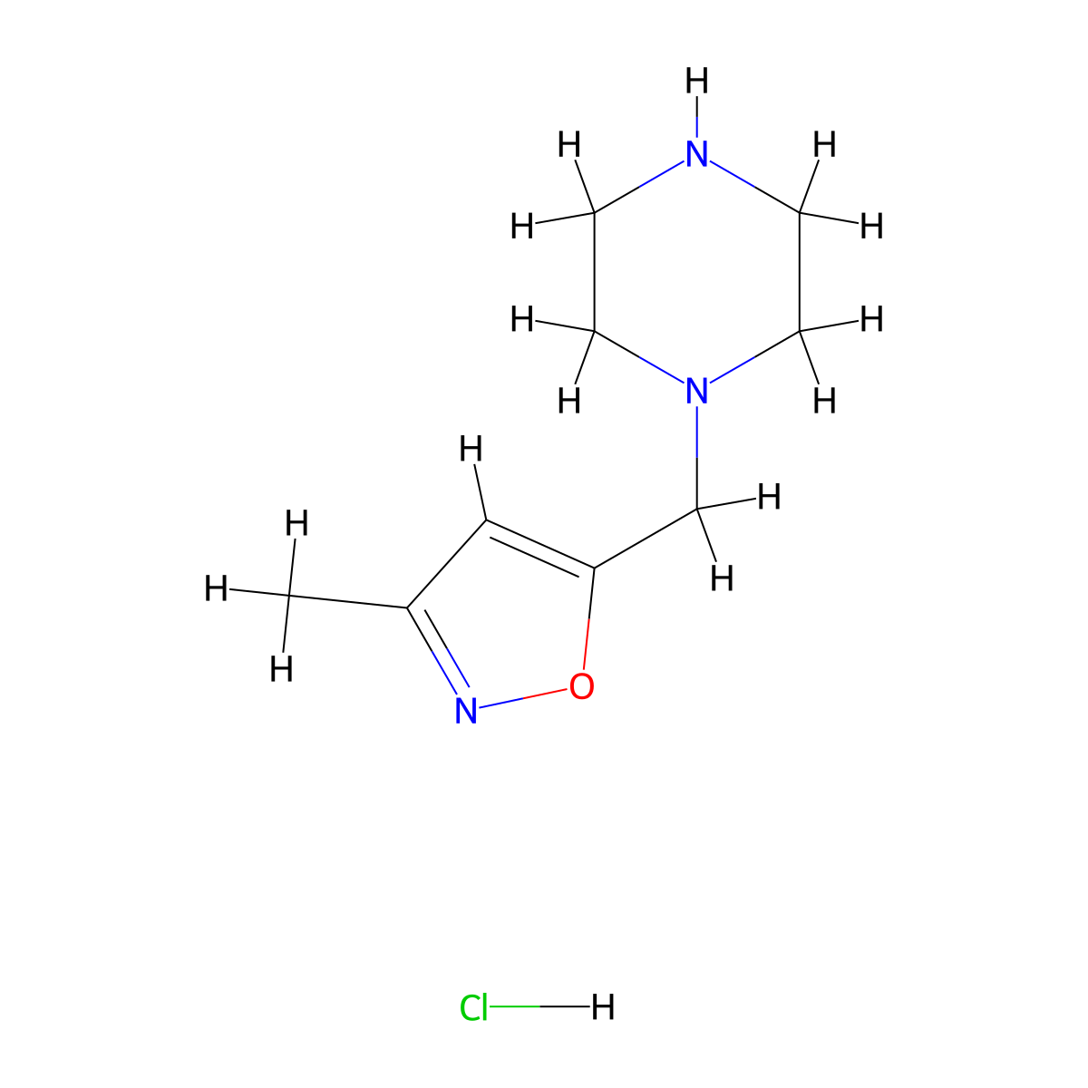 3-Methyl-5-(piperazin-1-ylmethyl)isoxazole hydrochloride molecular structure, CAS 173850-70-9