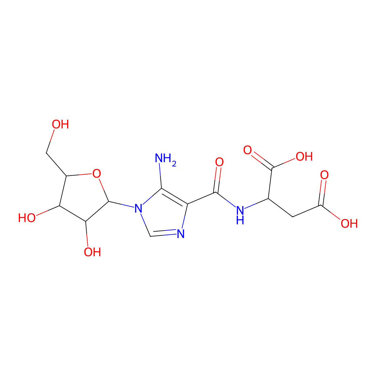 N-((5-Amino-1-beta-D-ribofuranosyl-1H-imidazol-4-yl)carbonyl)-L-aspartic acid molecular structure, CAS 17388-80-6