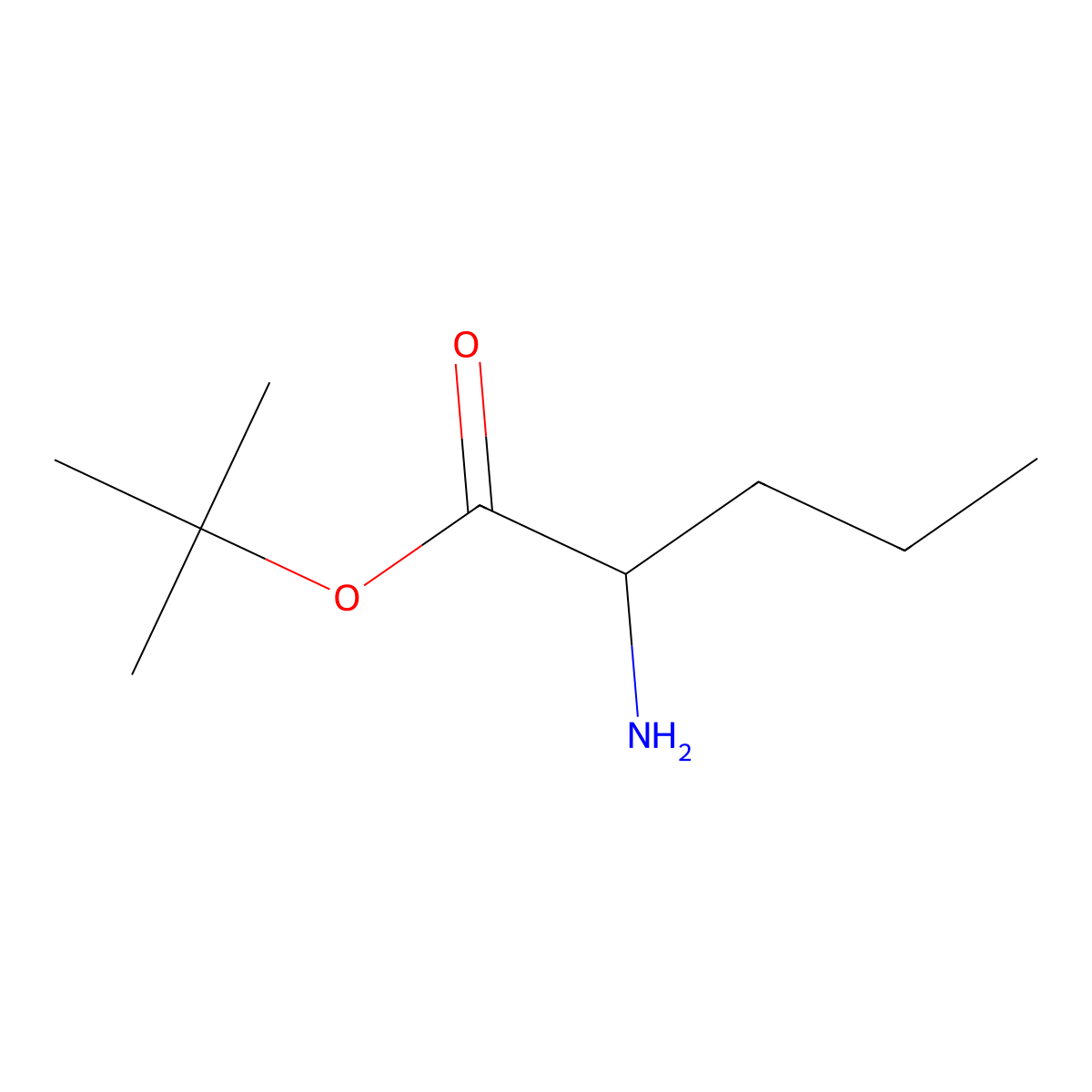 Tert-butyl 2-aminopentanoate molecular structure, CAS 17389-07-0