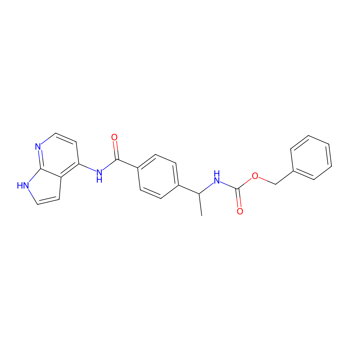 (R)-Benzyl (1-(4-((1H-pyrrolo[2,3-b]pyridin-4-yl)carbamoyl)phenyl)ethyl)carbamate molecular structure, CAS 173897-93-3