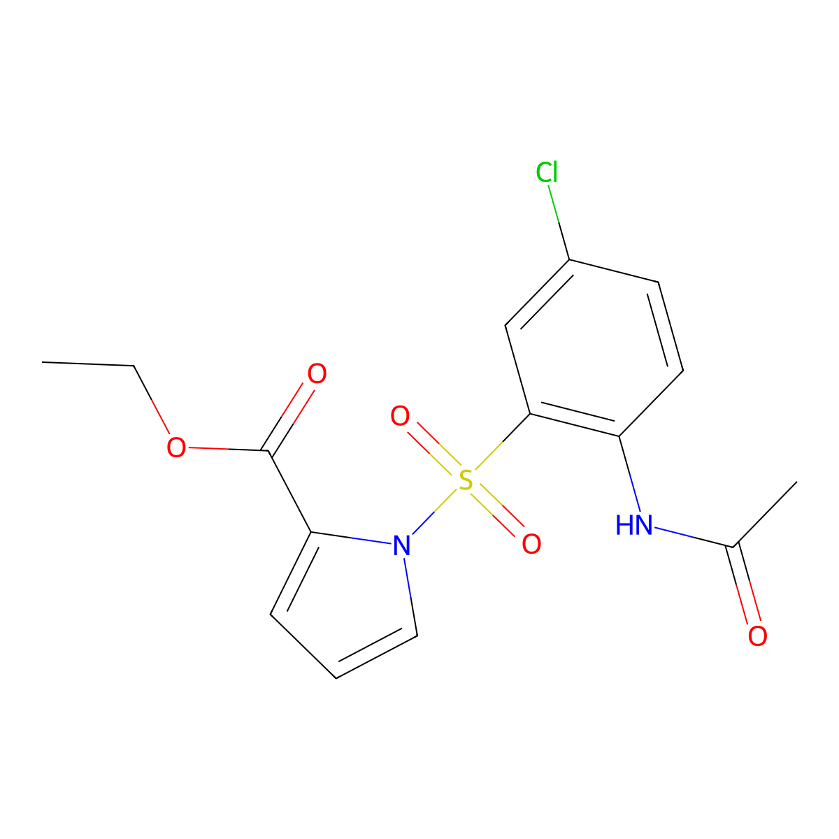1H-Pyrrole-2-carboxylic acid, 1-((2-(acetylamino)-5-chlorophenyl)sulfonyl)-, ethyl ester molecular structure, CAS 173908-57-1