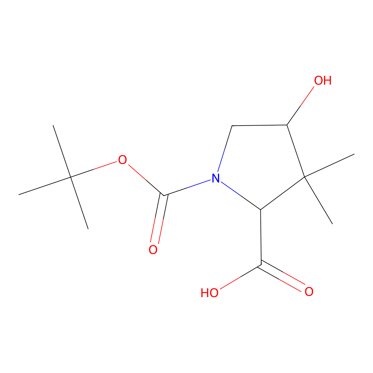 (2S,4R)-1-(Tert-butoxycarbonyl)-4-hydroxy-3,3-dimethylpyrrolidine-2-carboxylic acid molecular structure, CAS 173913-66-1