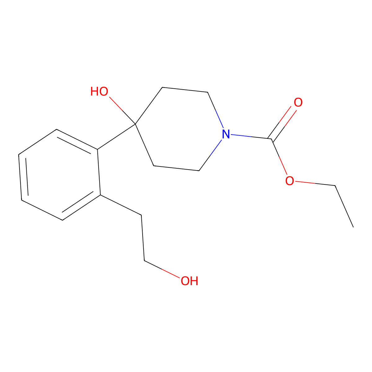 Ethyl 4-hydroxy-4-(2-(2-hydroxyethyl)phenyl)piperidine-1-carboxylate molecular structure, CAS 173943-92-5