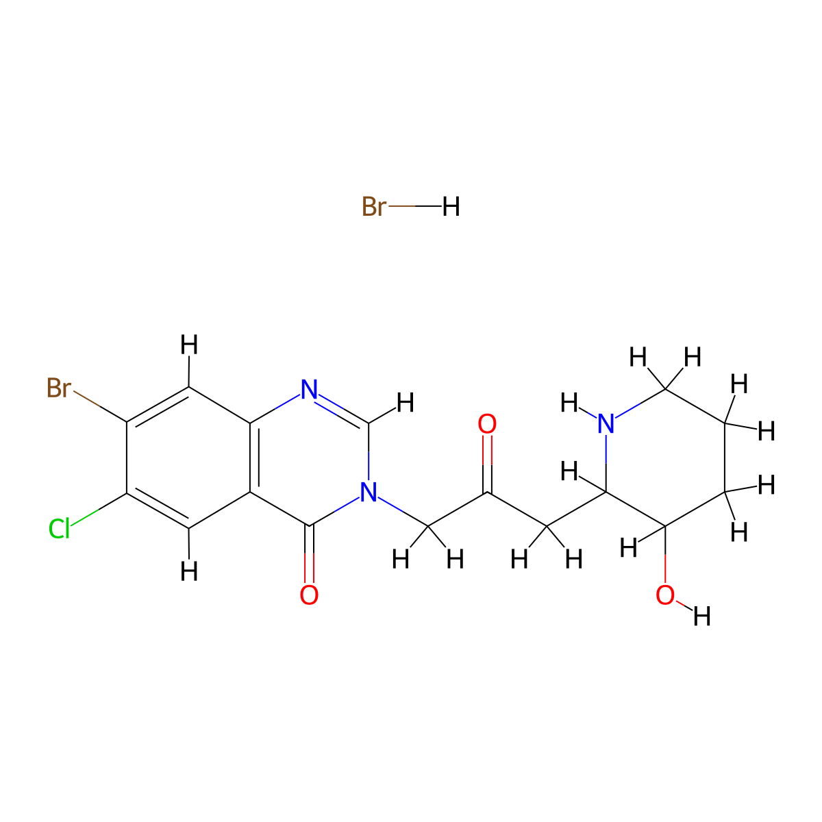 7-Bromo-6-chloro-3-[3-(3-hydroxy-2-piperidyl)-2-oxopropyl]quinazolin-4(3H)-one monohydrobromide molecular structure, CAS 17395-31-2