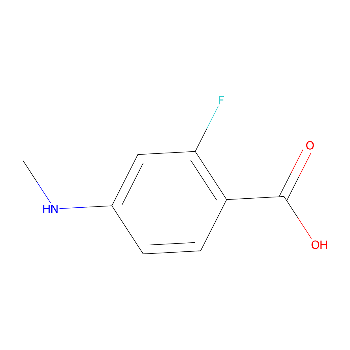 2-Fluoro-4-(methylamino)benzoic acid molecular structure, CAS 173951-99-0
