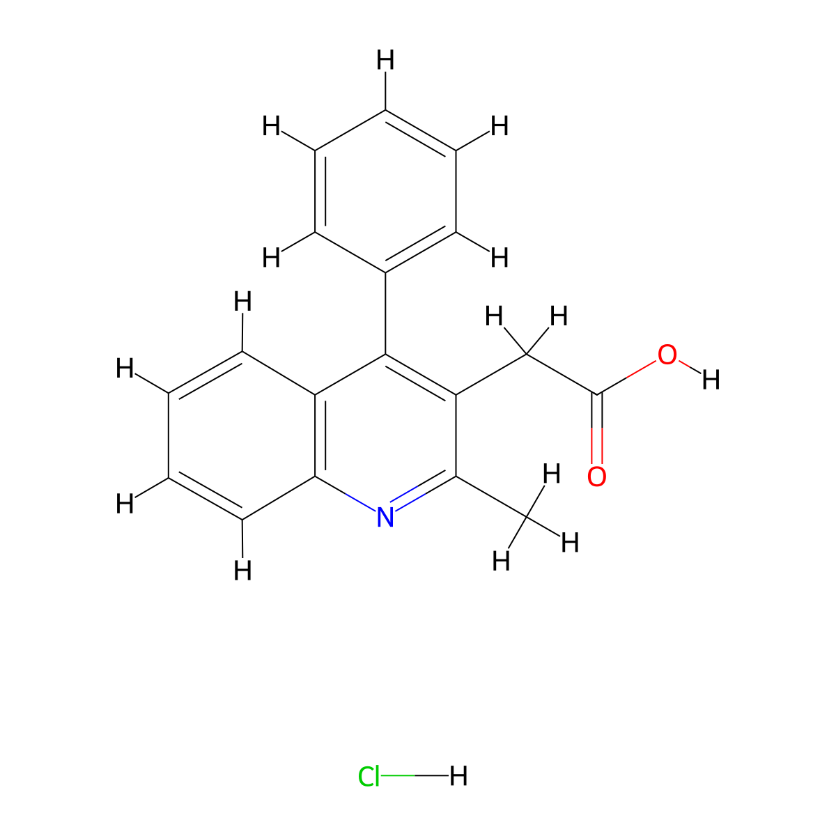 (2-Methyl-4-phenylquinolin-3-yl)acetic acid--hydrogen chloride (1/1) molecular structure, CAS 17401-15-9