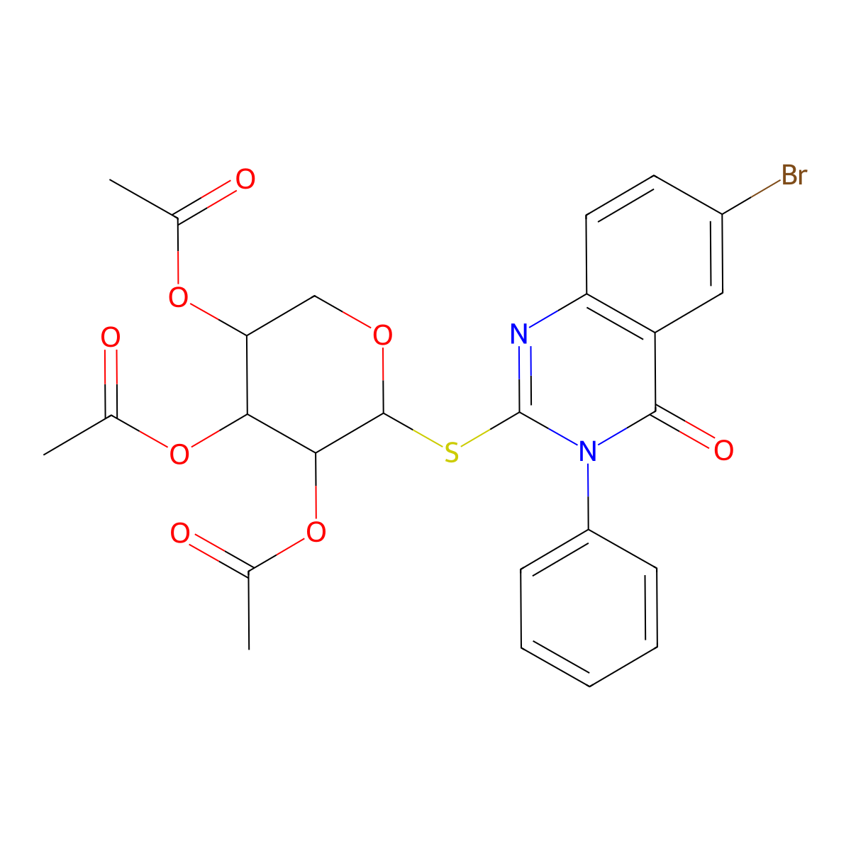 6-bromo-4-oxo-3-phenyl-3,4-dihydro-2-quinazolinyl 2,3,4-tri-O-acetyl-1-thiopentopyranoside molecular structure, CAS 174020-06-5
