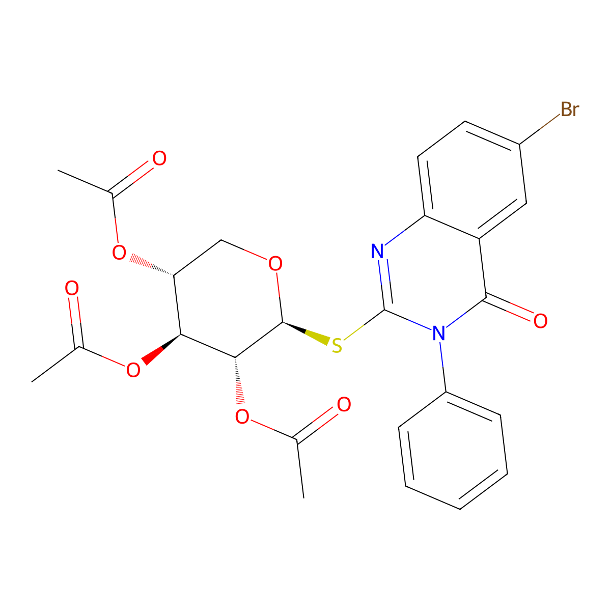 6-bromo-4-oxo-3-phenyl-3,4-dihydro-2-quinazolinyl 2,3,4-tri-O-acetyl-1-thiopentopyranoside molecular structure, CAS 174020-06-5
