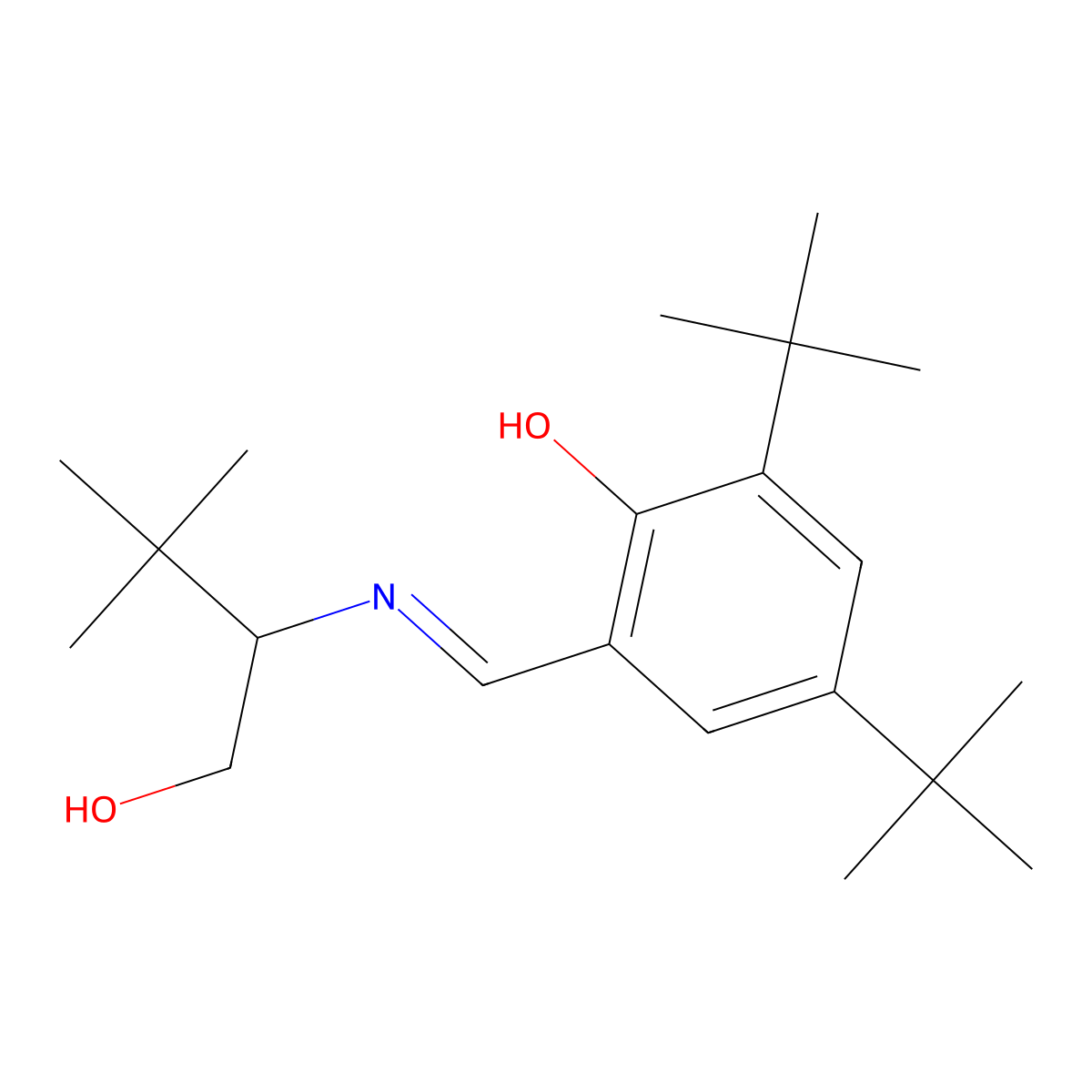 Phenol, 2,4-bis(1,1-dimethylethyl)-6-[[[(1S)-1-(hydroxymethyl)-2,2-dimethylpropyl]imino]methyl]- molecular structure, CAS 174022-08-3