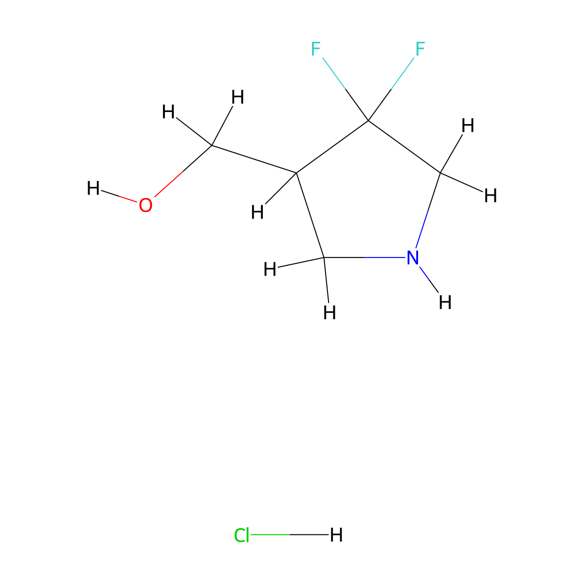 (4,4-Difluoropyrrolidin-3-yl)methanol hydrochloride molecular structure, CAS 174073-94-0