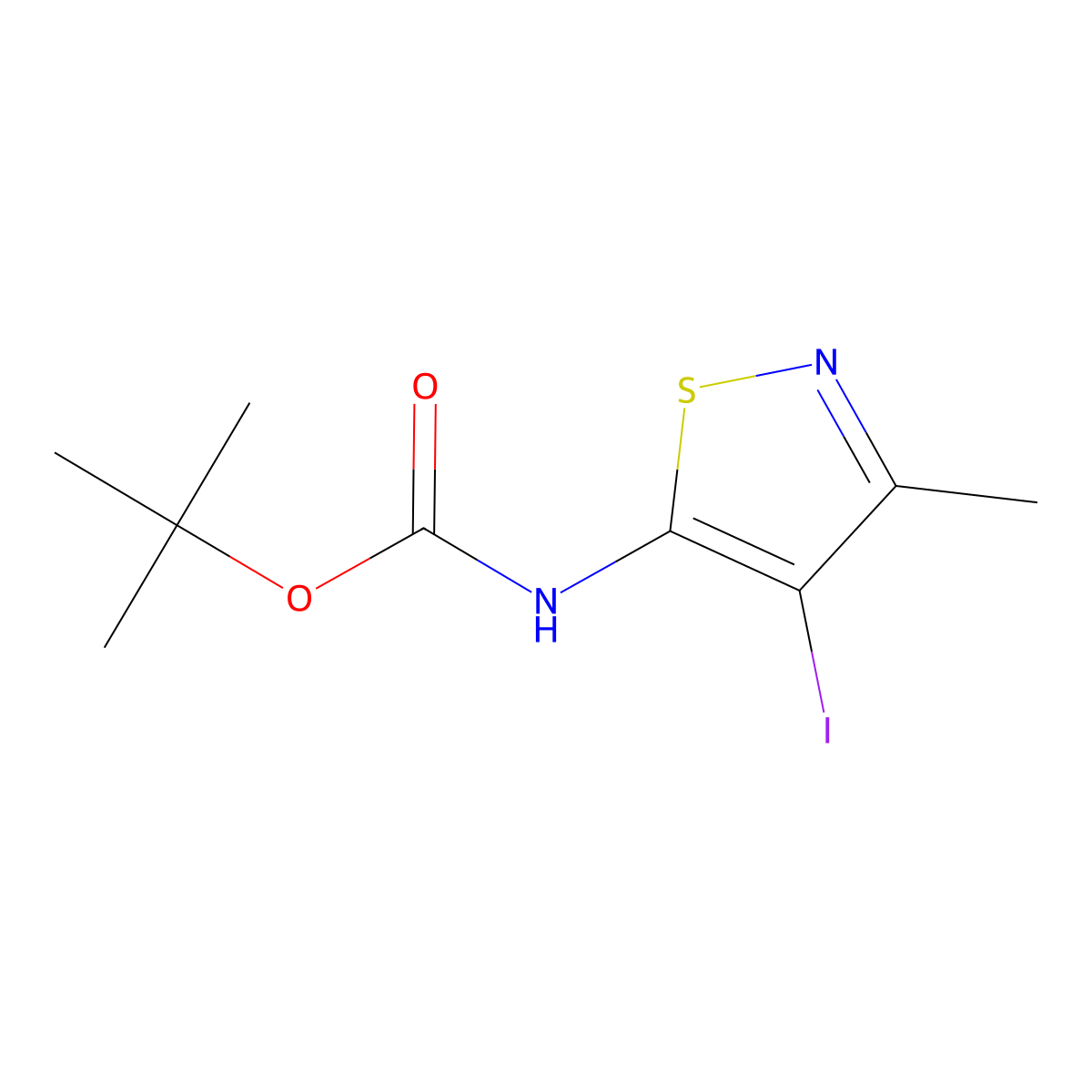 tert-butyl N-(4-iodo-3-methyl-1,2-thiazol-5-yl)carbamate molecular structure, CAS 174078-96-7