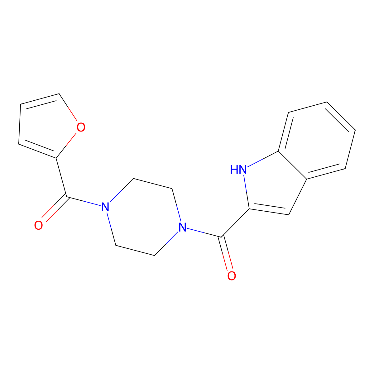 furan-2-yl-[4-(1H-indole-2-carbonyl)piperazin-1-yl]methanone molecular structure, CAS 174093-83-5