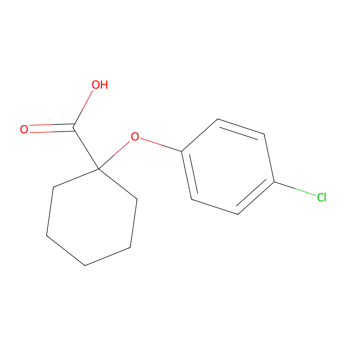 Cyclohexanecarboxylic acid, 1-(p-chlorophenoxy)- molecular structure, CAS 17413-88-6