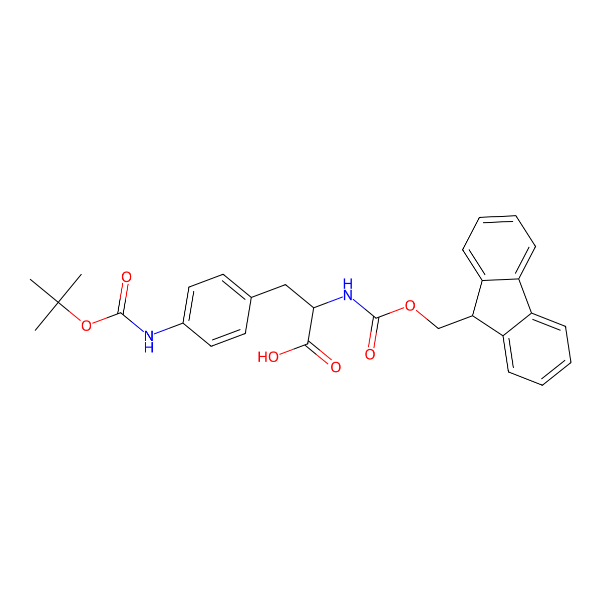4-((tert-Butoxycarbonyl)amino)-N-(((9H-fluoren-9-yl)methoxy)(hydroxy)methylidene)phenylalanine molecular structure, CAS 174132-31-1