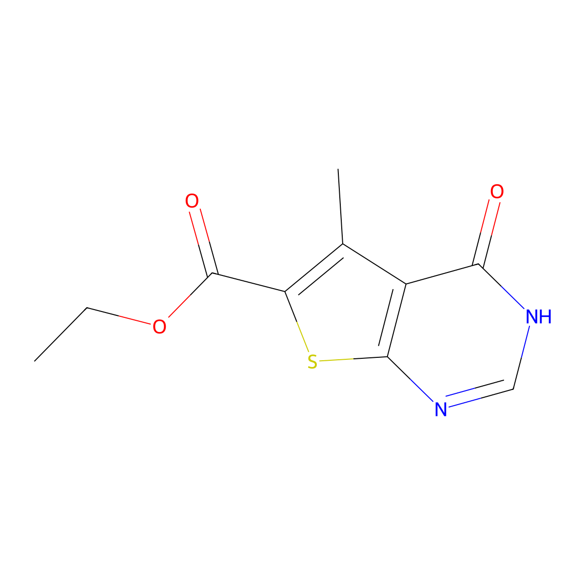 Ethyl 5-methyl-4-oxo-3,4-dihydrothieno[2,3-d]pyrimidine-6-carboxylate molecular structure, CAS 17417-67-3