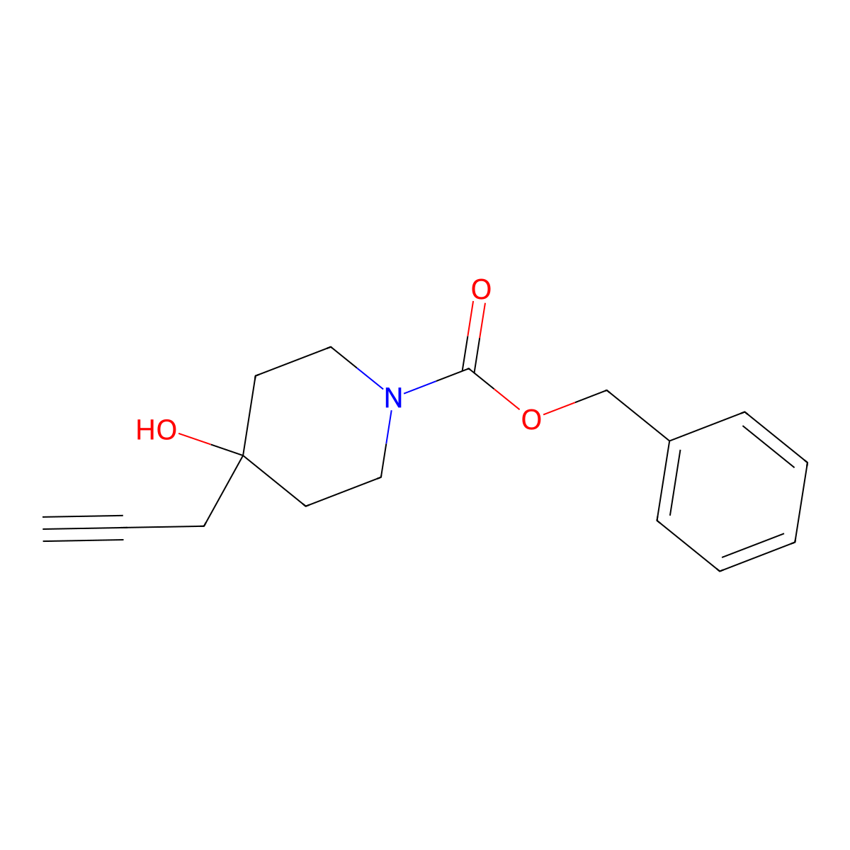 Benzyl 4-hydroxy-4-(prop-2-yn-1-yl)piperidine-1-carboxylate molecular structure, CAS 1742-51-4