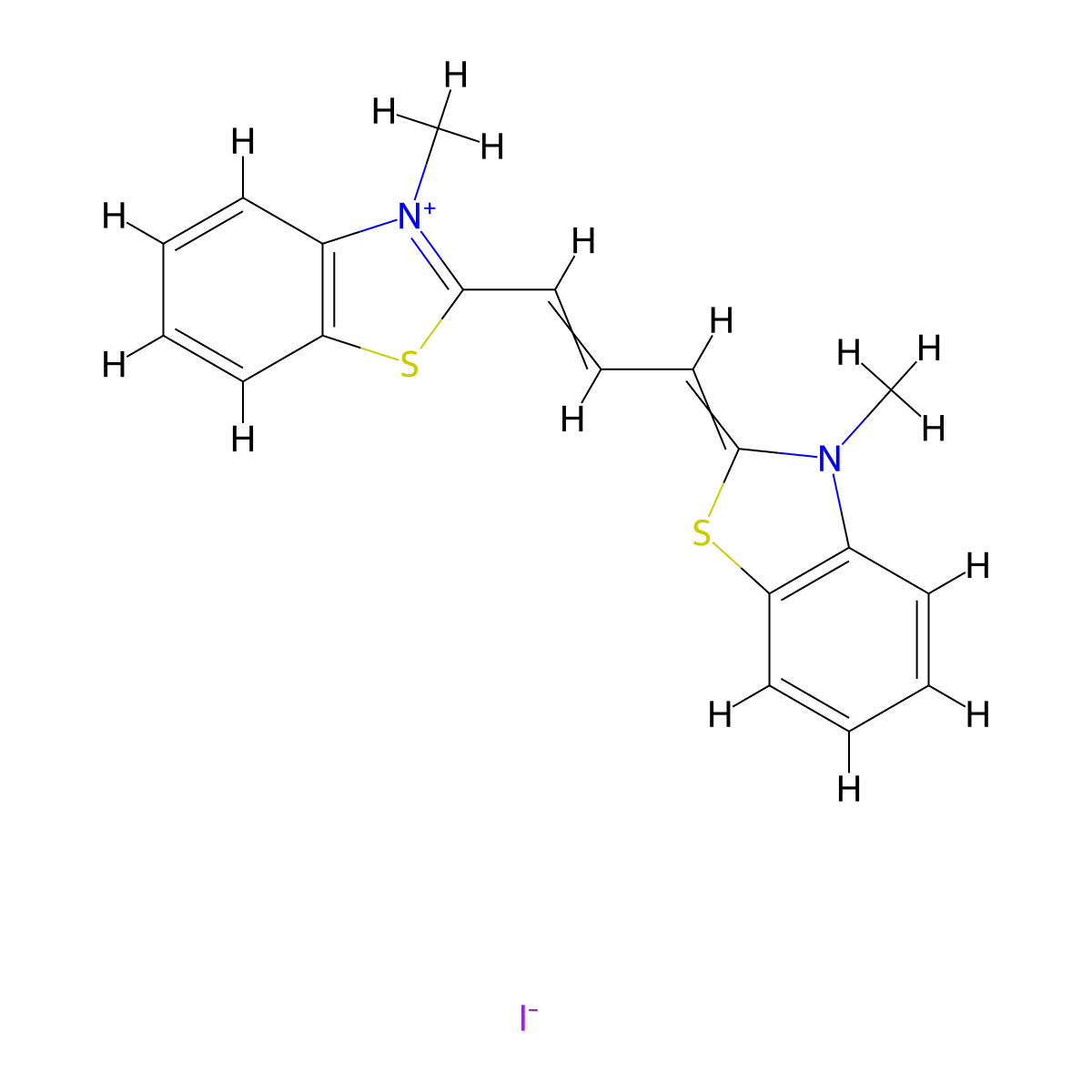 Benzothiazolium, 3-methyl-2-(3-(3-methyl-2(3H)-benzothiazolylidene)-1-propen-1-yl)-, iodide (1:1) molecular structure, CAS 1742-91-2