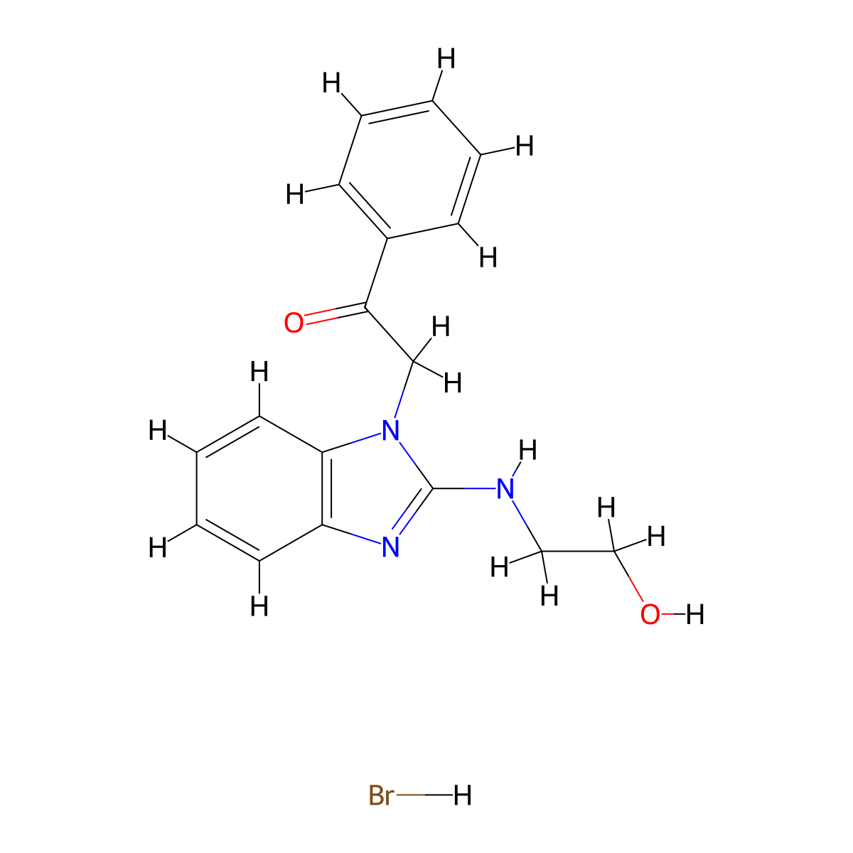 2-{2-[(2-hydroxyethyl)amino]-1H-benzimidazol-1-yl}-1-phenylethanone hydrobromide molecular structure, CAS 174312-21-1